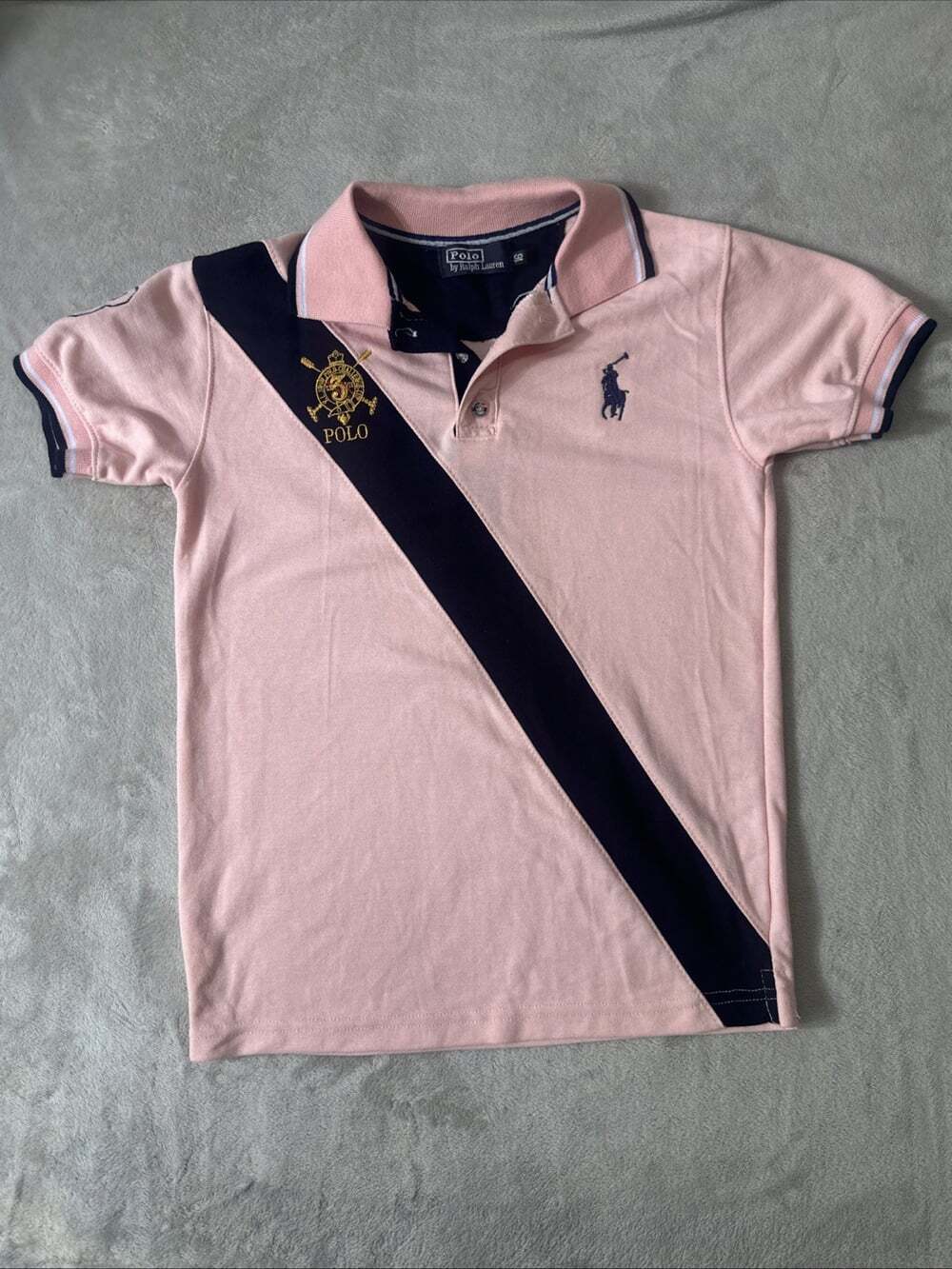 Polo Ralph Lauren Boys Size 16 Pink Navy Big Pony Sash Crest Polo Shirt